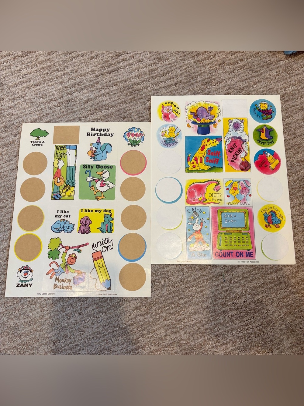 Vintage 1988 Troll Associates Stickers - Silly Stickers - 2 Sheets